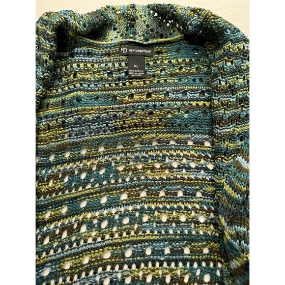 New Directions XL 100% Acrylic Green Yellow Teal Shawl Collar Vest New - Picture 5 of 10